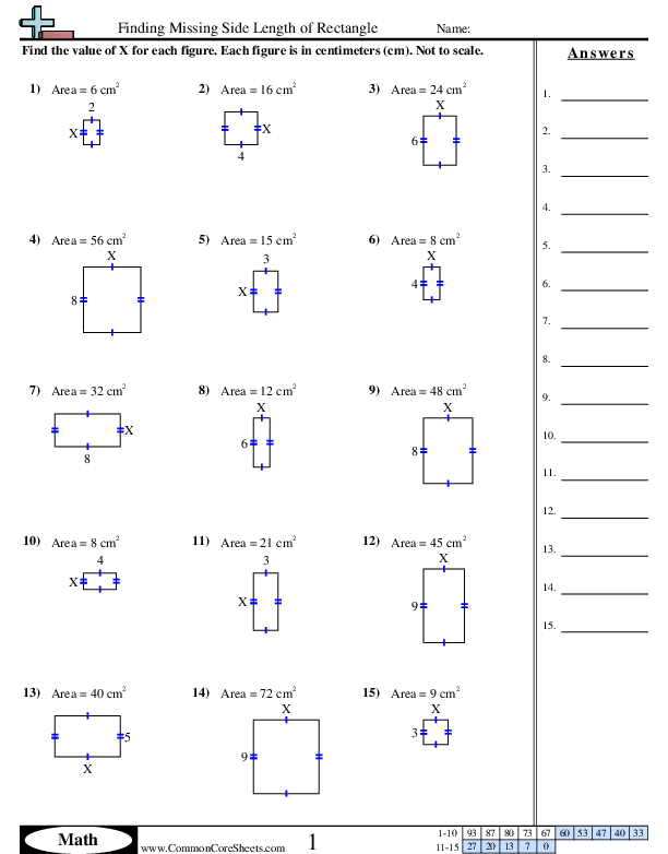 Area & Perimeter Worksheets - Finding Missing Side Length of Rectangle with Decimals worksheet